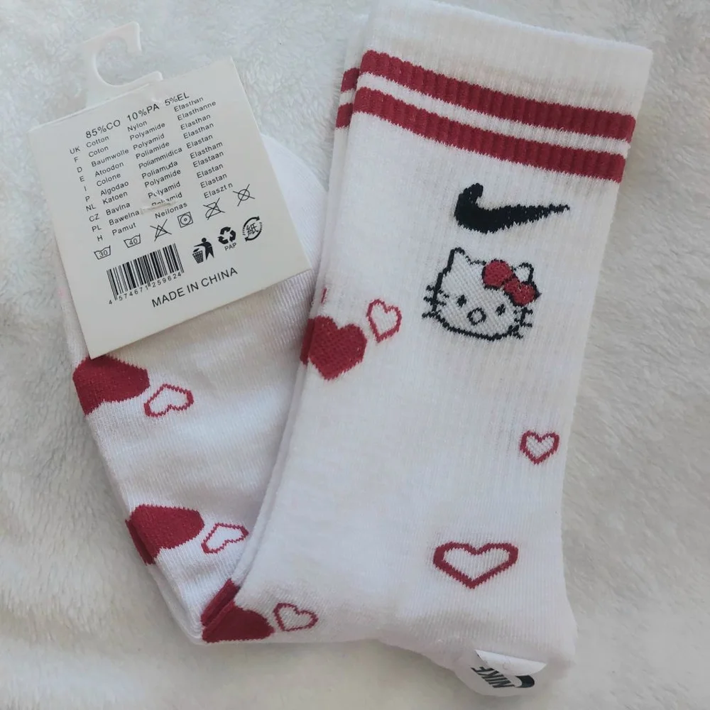 Nike (2 pairs)Hello Kitty Heart Print Socks in Pink and White Women size 7-9.5